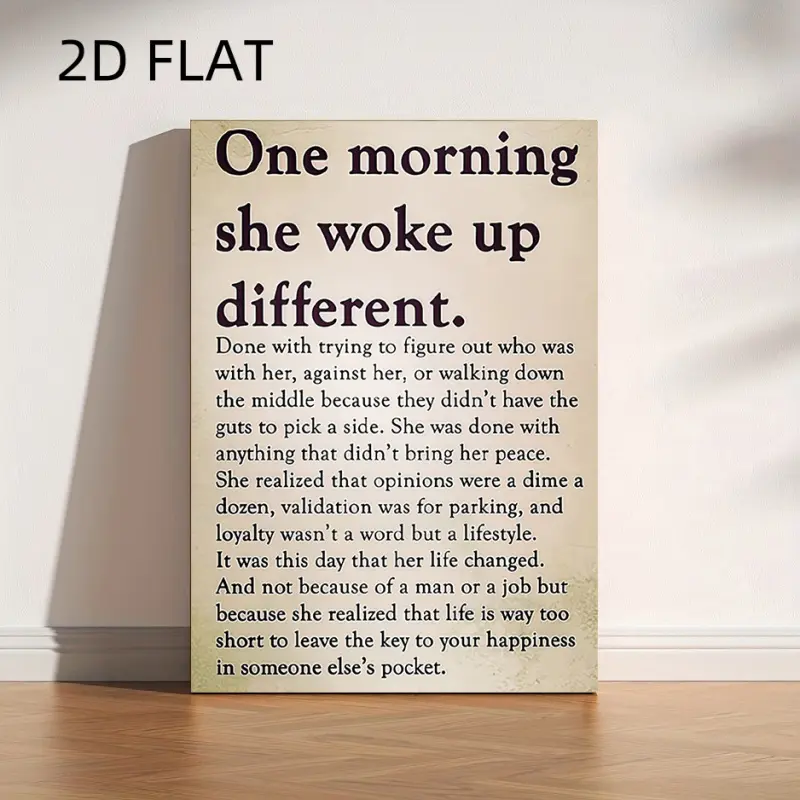 2D FLAT One morning, she woke up - Black Wall Art - Inspirational Quote Canvas Print Poster, ready to hang, framed, modern style, suitable for home and office decoration, living room decoration