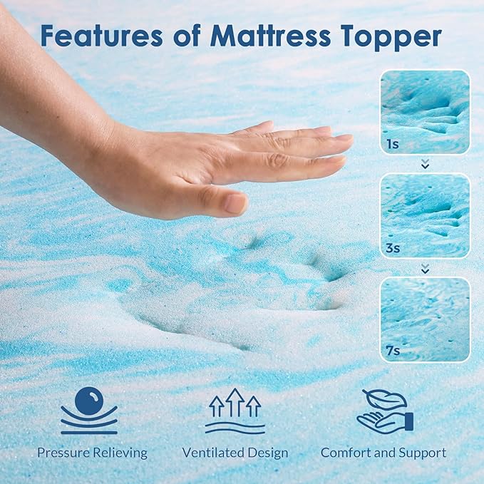 Mattress Topper, Queen Size Cooling Gel Memory Foam Bed Toppers, 2 Inch Soft Mattress Pads for Sleeper Sofa, RV, Camper, CertiPUR-US Certified Mattress Topper, Twin Size Cooling Gel Memory Foam Bed Toppers, 2 Inch Soft Mattress Pads for