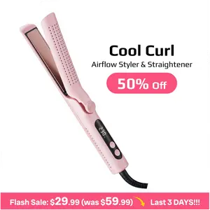 360° Airflow Styler 2 in 1 Hair Straighteners & Curling Iron, 360° Cool Air Design, LED Digital Temp Display 100‑230℃, Adjustable Heat Flat Iron & Curler for All Hair Types, Pink, Lightweight, Salon at home, Smooth Hair,flat iron,plancha de cabello