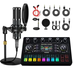 Ideanthro V200-P15 Live Sound Card，Multi-Platform Audio Mixer with 5 Voice Modes,  10+ Sound Effects, Independent EQ & Noise Reduction for Streaming Podcasting Gaming Recording Beginners