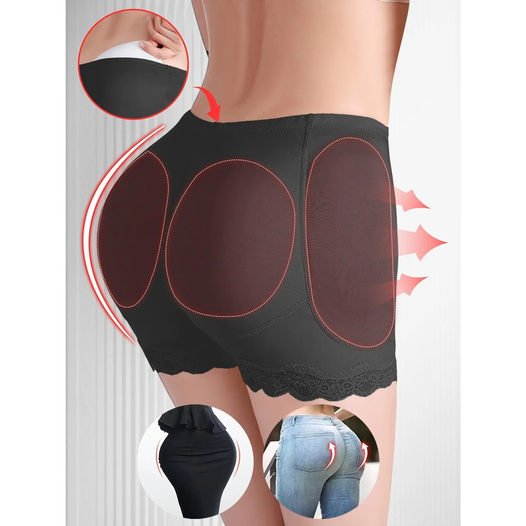 Womens High Support Butt Lift Shapewear Shorts Adjustable Lace Trim Plus Size Firm Control with 4 Pads Black Womenswear Compression Bridal Basic Light Beige Minimalist summerwins