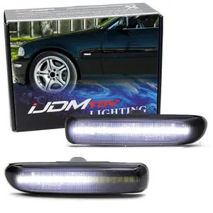iJDMTOY Euro Smoked Lens White Full LED Sequential Blink Front Side Marker Light Kit For BMW E46 1999-01 3 Series Sedan, 1999-03 3 Series Coupe, Replace OEM Amber/Clear Sidemarker Lamps