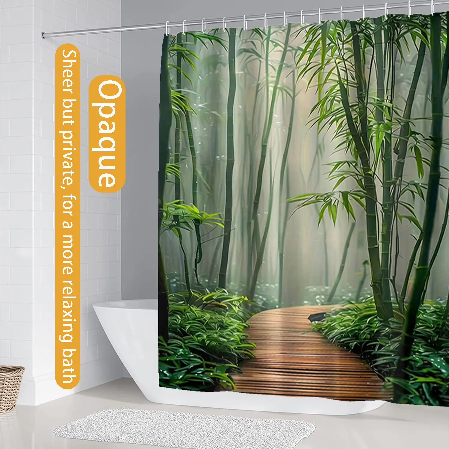 4-piece bathroom set with forest bathroom print pattern, Bathroom Decor and Accessories, modern design for home decoration, Shower curtain sets, no punching, easy to install, with 12 durable hooks