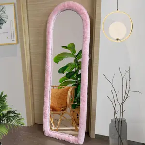 Fluffy Mirror Cover - 59"x16" Full Length Mirror Cover Universal Ultra Soft Non-Slip Cover Free Standing Full  Mirror Cover Warm Home Decor for Bedroom Cloakroom (Pink-Without Mirror)