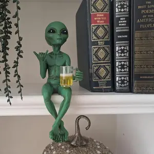 1 box of fun and humorous outer space room decor, alien figurine with beer mug, decorative figurine ideal gift for science fiction fans, decoration, alien design beer drinking figurine