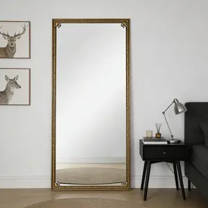 Antique Gold Arch Full-Length Glass Mirror with Resistant Iron-Metal Stand, 70.1"x31.9" Decorative Floor Standing Vintage Household Items Decor - Easy Installation, for Bedroom, Home Decor Items (Hanging or Leaning Against Wall)