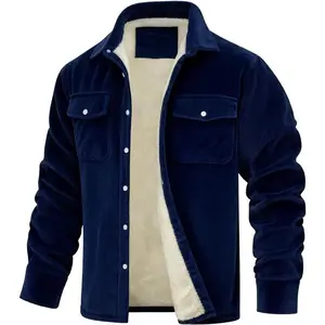 2026 New Men's Winter Corduroy Jacket Thick Thermal Sherpa Warm Fleece Lined Coat Trucker Lapel Work Cargo Jacket with Pockets