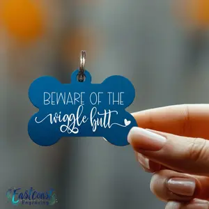 Funny Dog ID Tag – “Beware of the Wiggle Butt”