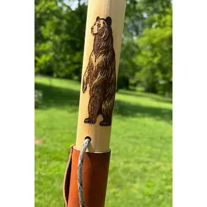 Standing Black Bear, Natural Earth Tones Poplar Wood Walking Stick Hiking Staff Hand Carved Pole, Personalized Gift