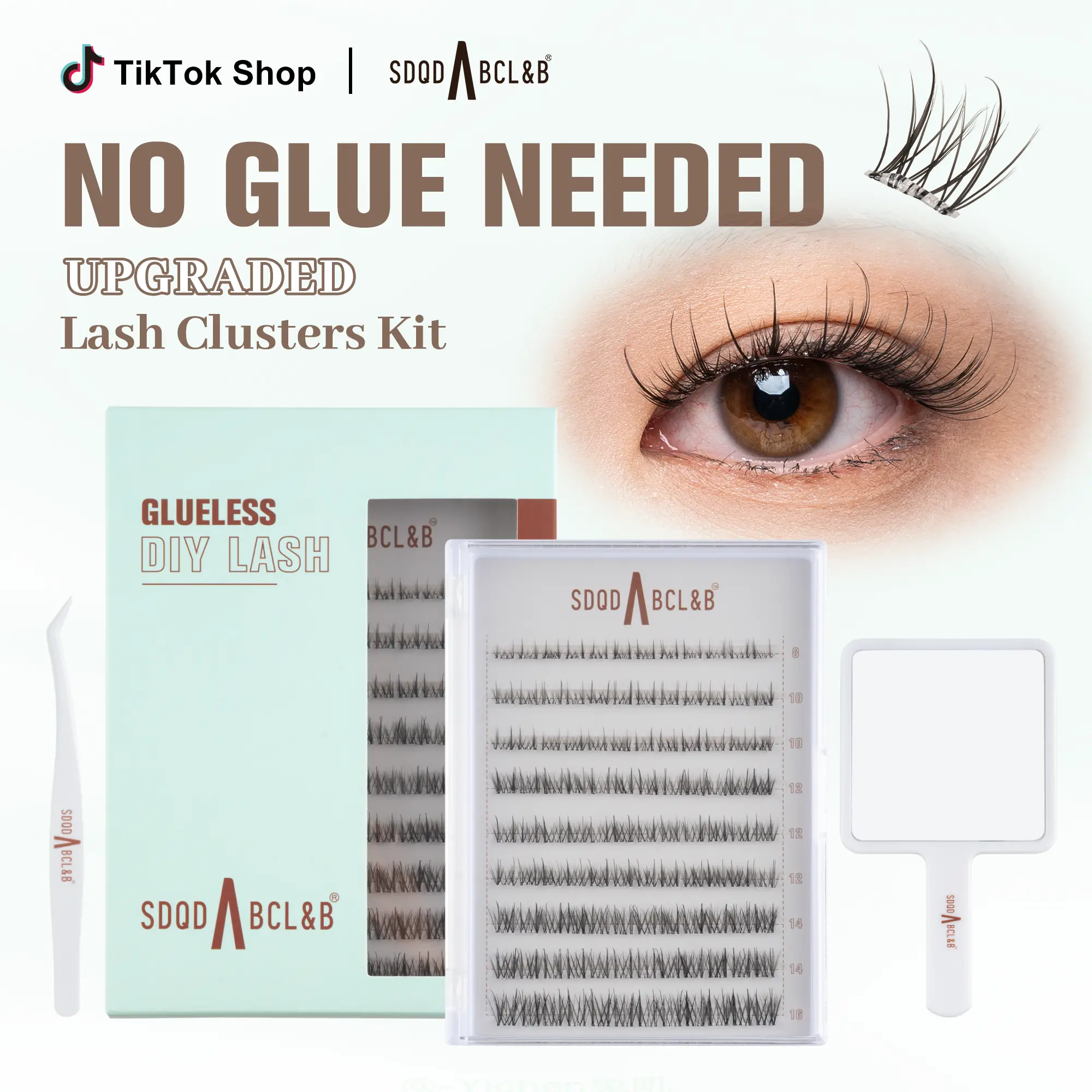 [Fairy] SDQDABCL&B Self-Adhesive Eyelash Clusters, Fluffy Split-Tip Lashes for a Natural Look, Waterproof, 8-16mm Mixed Lengths, DIY Makeup Kit with Tweezers & Mirror, Easy Press-On home gift