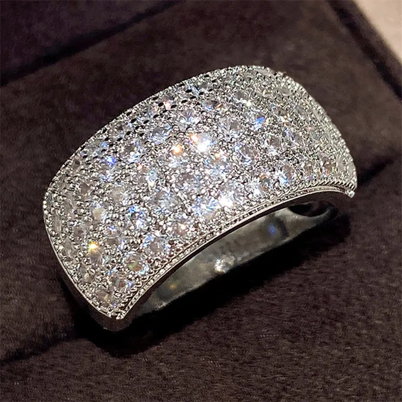 White Gold Plated Ring Super Flash Drill Half Ring Zircon Women' sRing Luxury Banquet Sparkling Ring  oval with side stones 4  prong  engagement  ring weddingring set woman proposal lily  engagement  ring