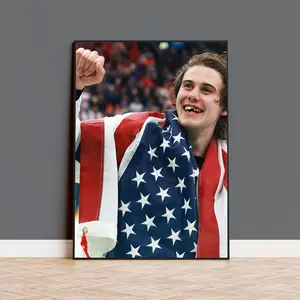 USA Olympic Hockey Team Poster, Gold Medal Celebration Sports Wall Art, Motivational Down But Never Out Quote Print, Collector Champion Edition Decor, Perfect Hockey Gift for Game Room or Fan Cave