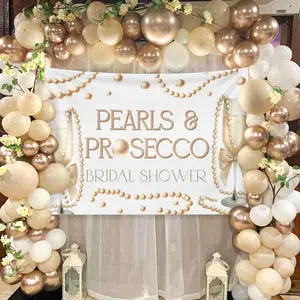 Pearls and Prosecco Bridal Shower Decorations Bow Champagne Pearls Backdrop Pearl White Balloons for Bows Pearls Wedding Bachelorette Bride to Be Party Supplies