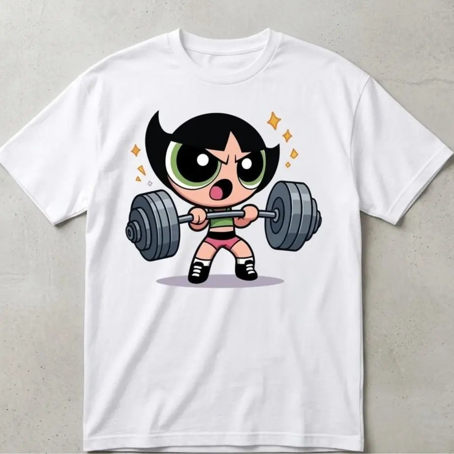 Powerpuff Girls Bubbles Vintage Gym Shirt, Cute Fitness Workout Tee for Women, Funny Bodybuilding Bubbles Top, Retro Weightlifting Graphic Tee, Y2K Aesthetic Streetwear