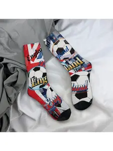 1 Pair Funny Crazy Sock for Men England Football team Hip Hop Harajuku Happy Seamless Pattern Printed Crew compression Sock Novelty Gift