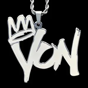 King Von Necklace - 1.5" Etched & Polished OTF Pendant in Solid 316L Surgical Stainless Steel with Satin Finish & Mirror Quality Shine O Block Free Gift Included