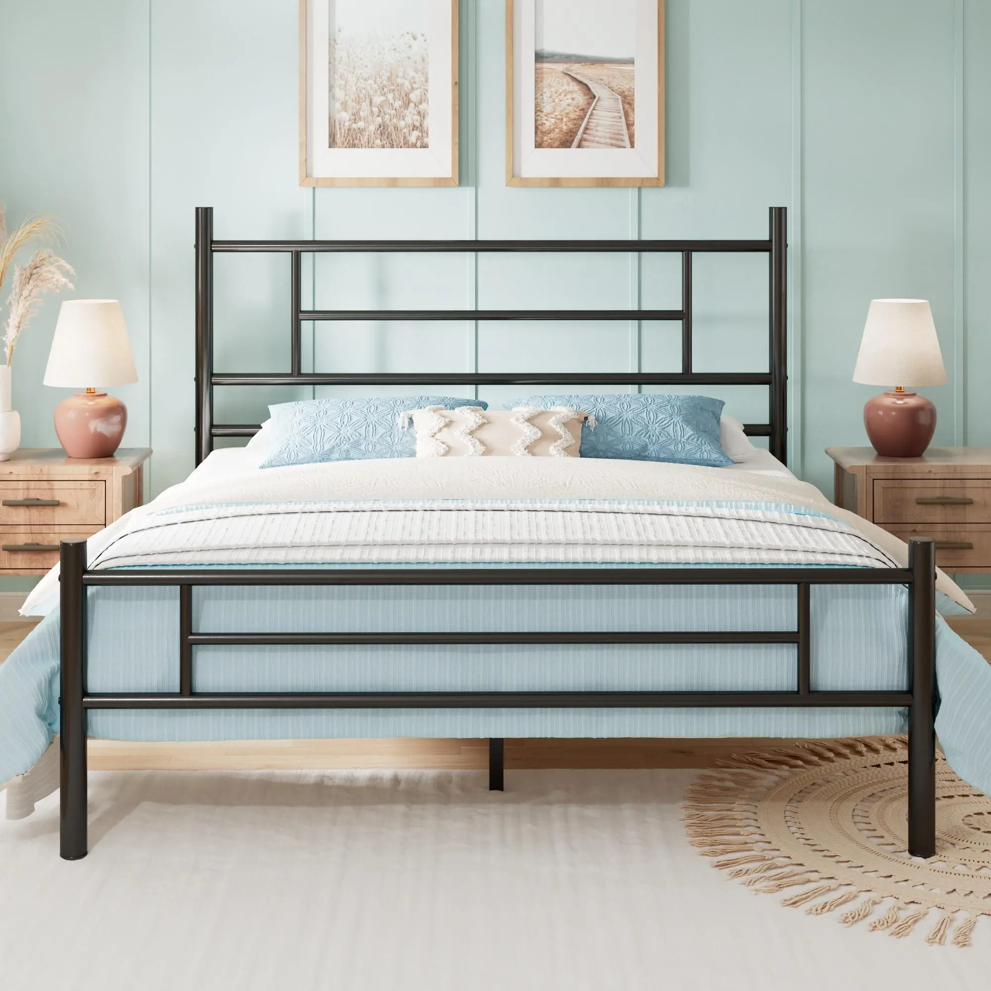 MUTICOR Modern Industrial Metal Bed Frame,Full/King/Queen Bed Frame, Minimalist Line Design, Heavy-Duty & Durable, No Box Spring Needed#TikTokShopDealsforYouDays#DealsforYouDays#Summervibes#Summergarden