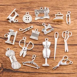 Zinc Antique Silver Color Sewing Theme Charms Clip Thread Ruler Pendants for DIY Necklace Bracelets Jewelry Making