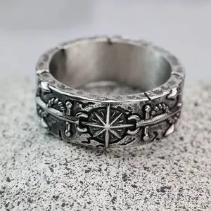 GTHIC Vintage Eight-Pointed Star Pirate Anchor Stainless Steel Ring for Men Women Daily Wear Fashion Jewelry Accessories