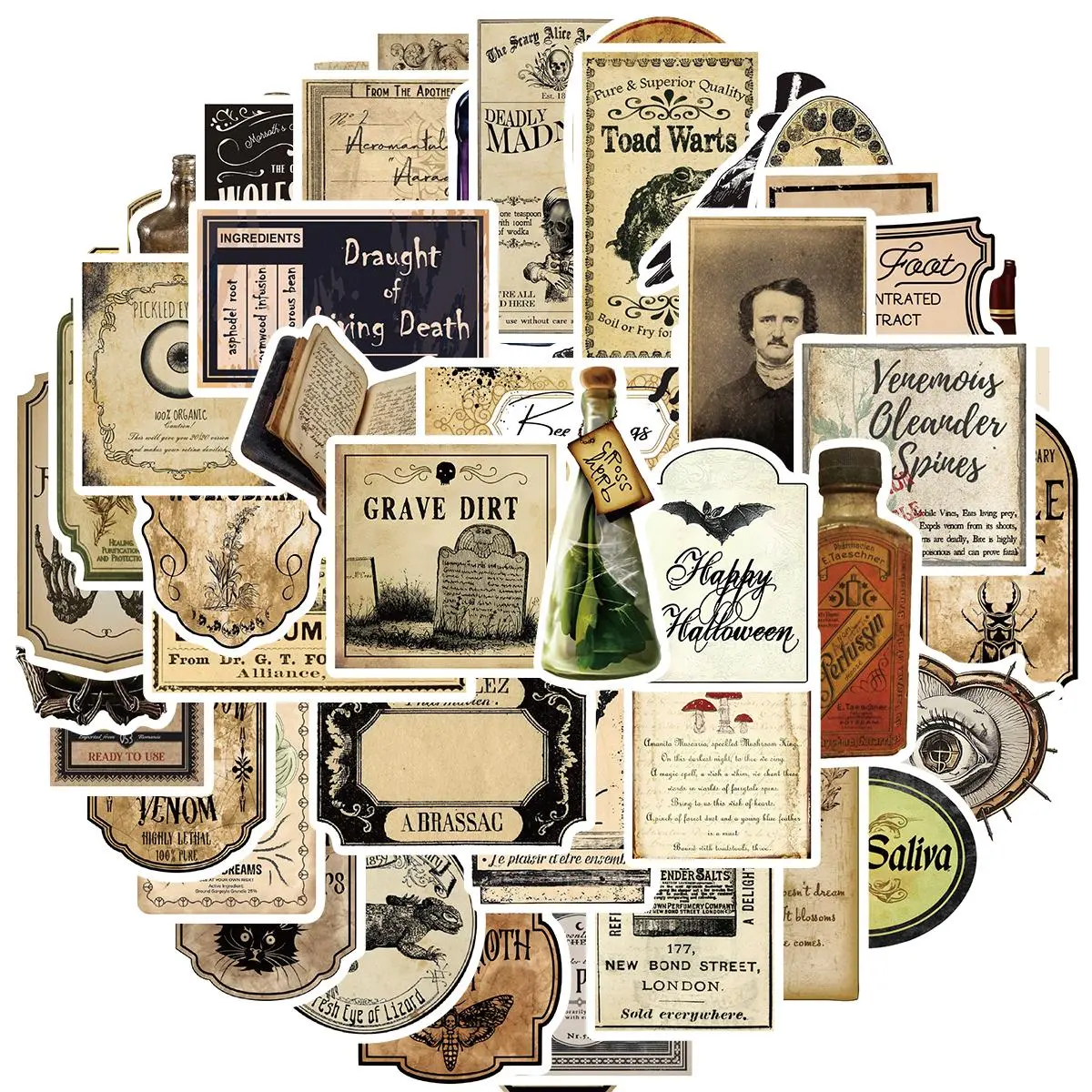 Vintage Pharmacist Themed Sticker, 50pcs/set Waterproof Self Adhesive Decor Paper, Decor Sticker for Gift Greeting Card Water Bottle Laptop Phone, Ornaments