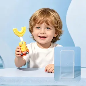 Silicone Soft Bristle U-Shaped Toothbrush, 360° Cleaning, Cartoon Dinosaur Design, Dust-Proof Storage Box, Baby Loves Brushing Teeth!