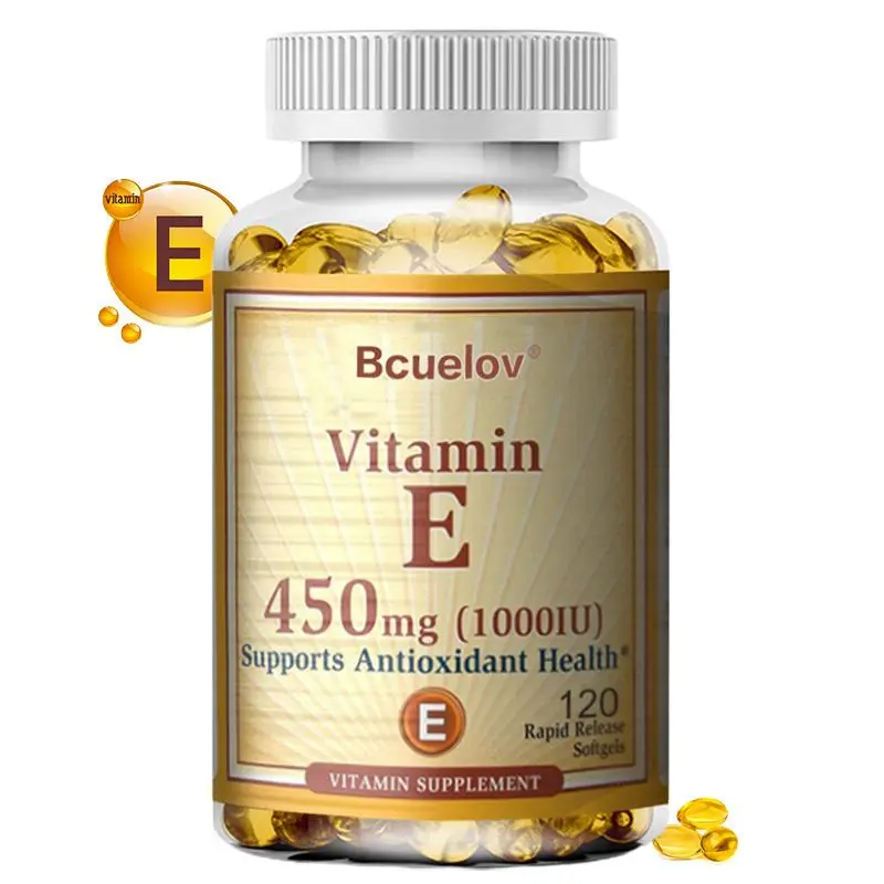 Bcuelov Organic Vegan Natural Vitamin E Dietary Supplement Capsules - Healthcare Support for Skin Care, Even Skin Tone, Immunity