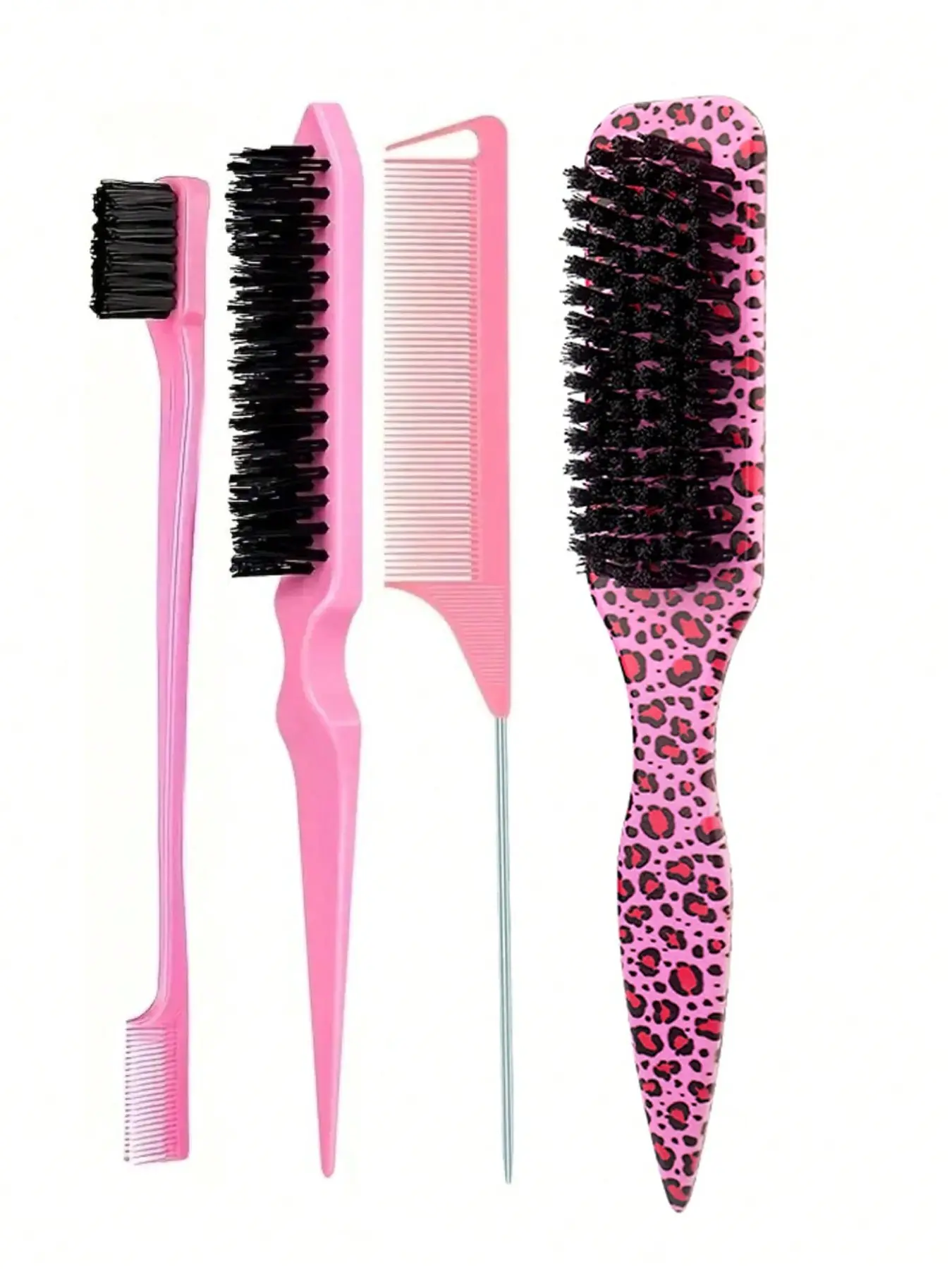 4-piece men's pomade and beard brush set, long-handled beard cleaning brush, oil comb and straight hair comb, leopard print styling comb, hairbrush/hair comb, back-to-school & travel essentials, detangling comb, Hair styling combs