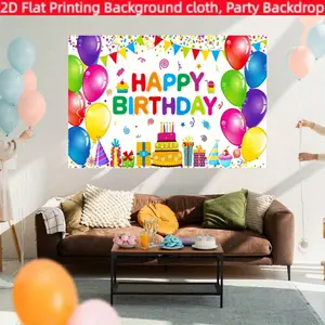 Colorful Birthday Banner, Polyester Material, Gift Cake Balloon Design, Party Decoration, Graduation, Anniversary, Photo Backdrop