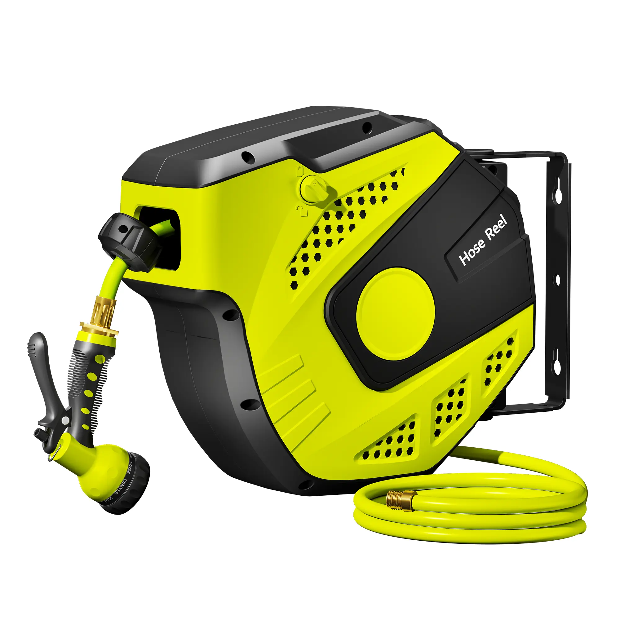 33FT/65FT Retractable Garden Hose Reel, Wall Mounted Water Hose Reel with Auto Rewind, 180° Swivel Bracket, Lock at Any Length, Heavy Duty Outdoor Hose Reel with Spray Nozzle