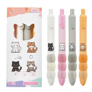 4pcs Cute Cat Click Pens, Suitable for Handwriting Diary Writing Marking School Supplies Office Signing Pen Portable Party Gift