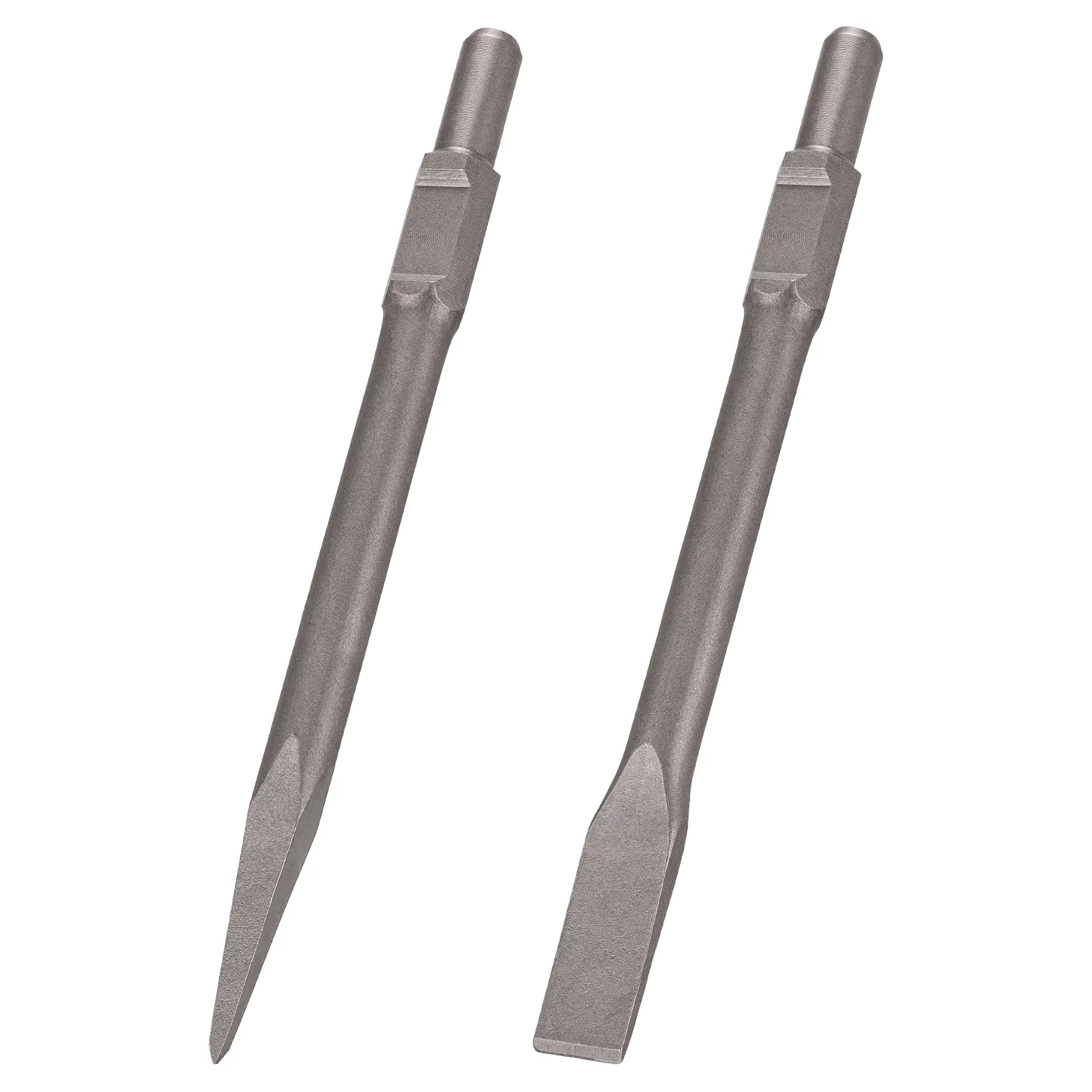 Berserker 2-Pc 1-3/16" Hex Chisel Set - 1-Piece Hardened Point & Flat Chisels for 16-Inch Heavy Duty Electric Demolition Jack Hammer Concrete Breaker, Efficient Industrial Hardware Tools for Demolishing, Digging Holes, Durable