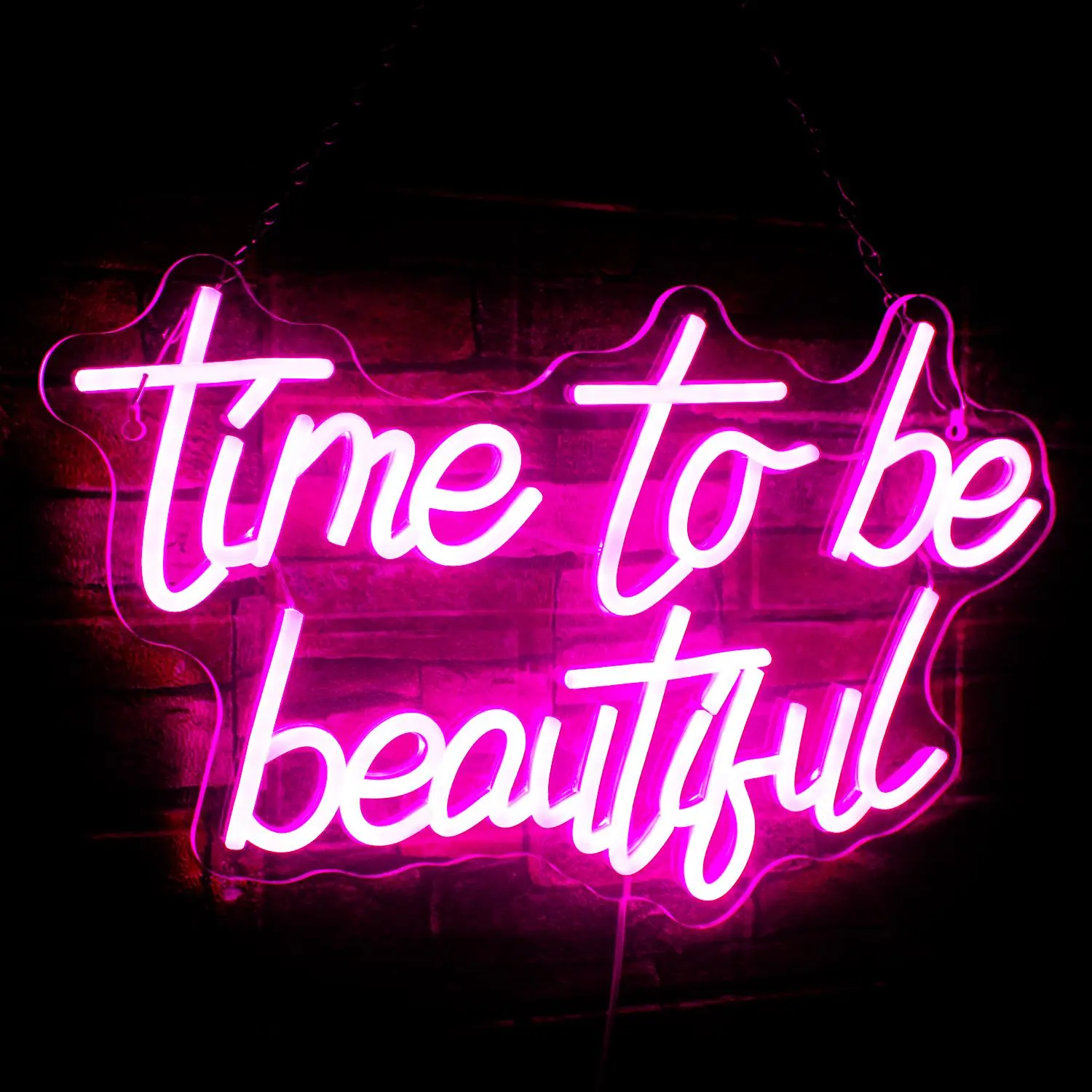 Time To Be Beautiful Neon Sign, USB Plug Powered Neon Light, Wall Mounted Neon Sign, Decorative Light for Home Bedroom Art Room