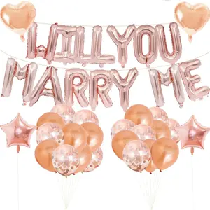 Will You Marry Me Proposal Decoration Set, Rose Gold Letters, Star & Heart Foil Balloons, Metal & Sequin Balloons, Romantic Wedding Party Gift