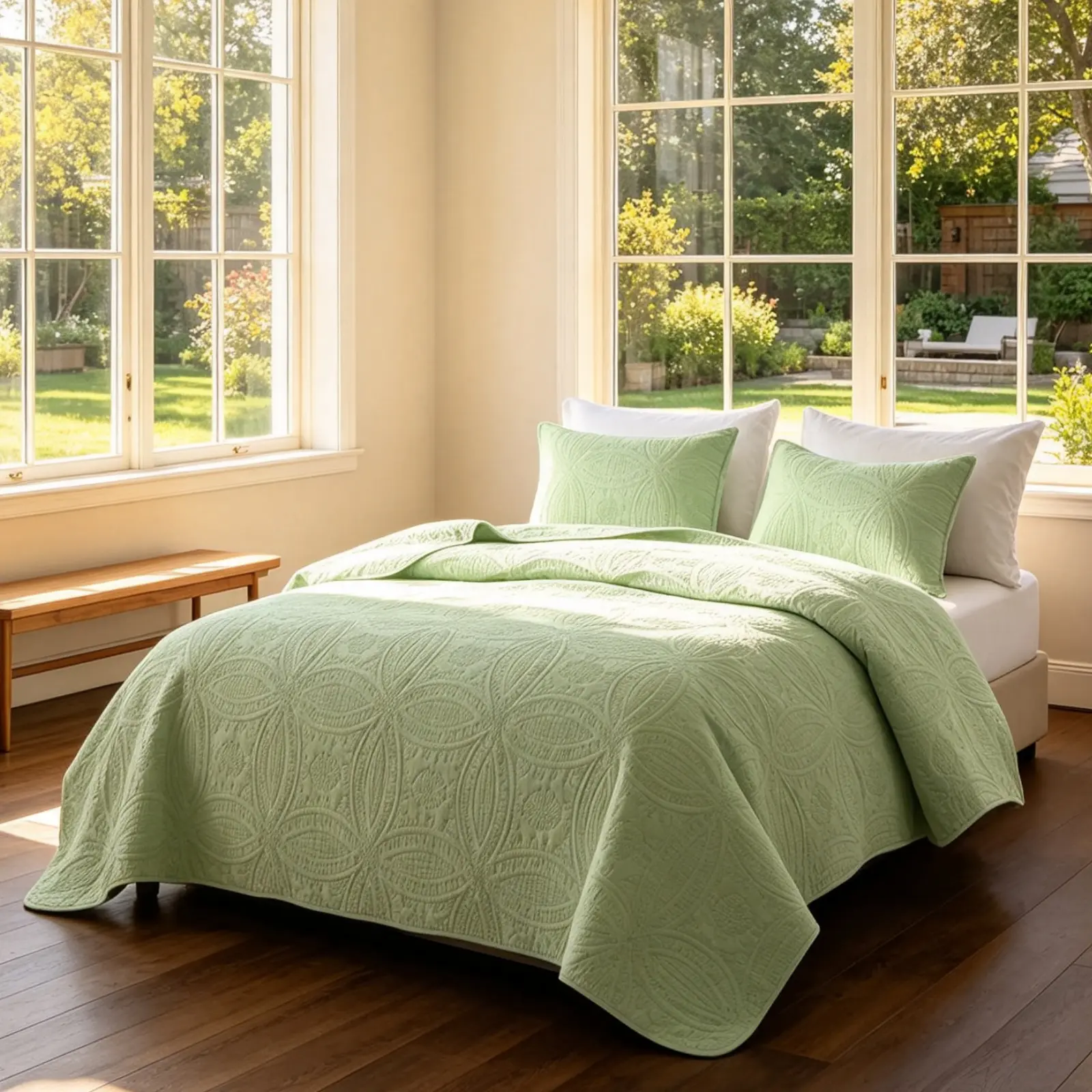 【Summer Sales Deals】3-Piece Ultrasonic Quilt Set for Queen/King Bed, Lightweight Stitch-Free Coverlet with Coin Pattern, Breathable Microfiber Bedspread, Machine Washable All-Season, Home Dorm Travel, Breathable Fabric
