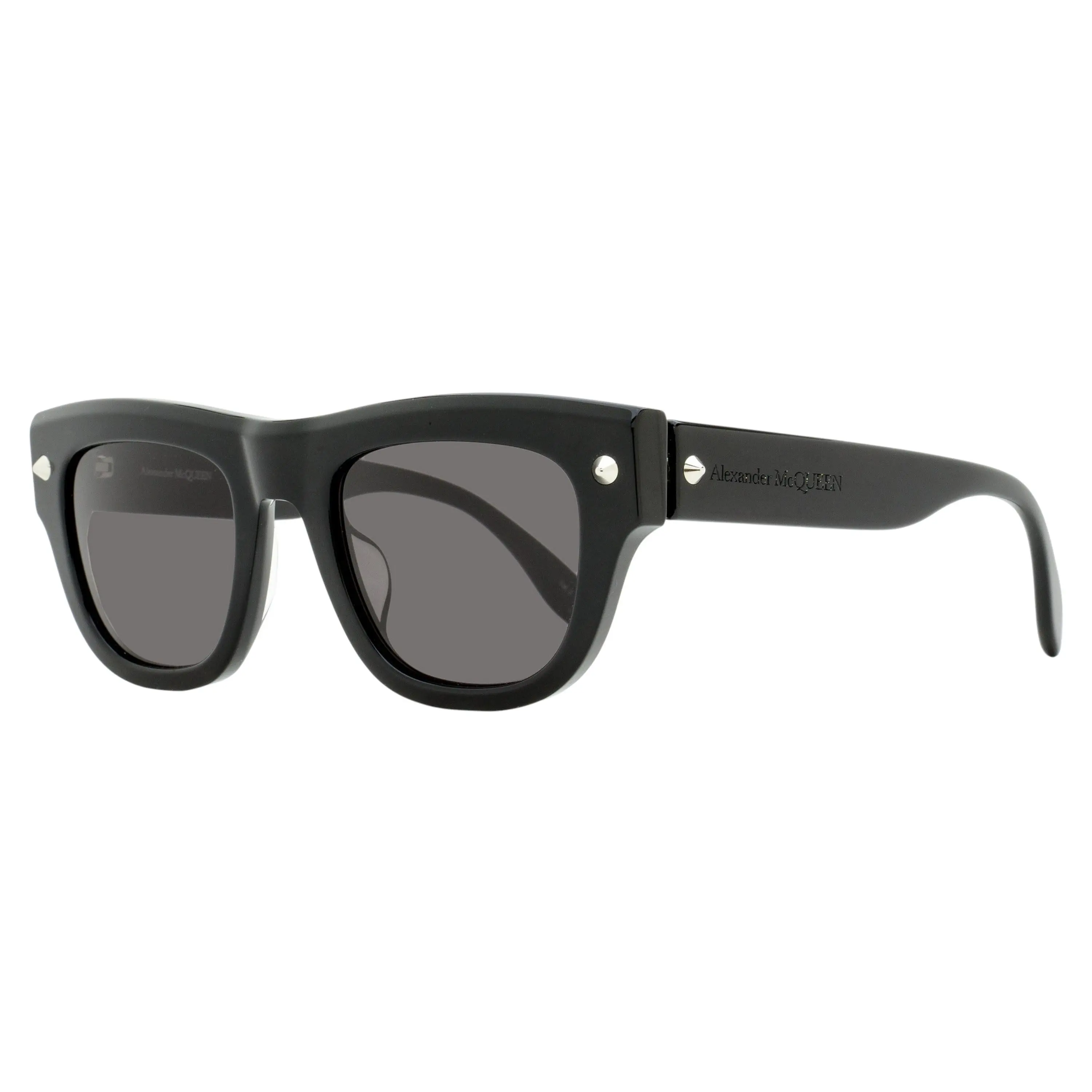 Alexander McQueen AM0425S Men's Luxury Rectangular Sunglasses, Bold Acetate Frame with Metallic Stud Hinge, 100% UV Protection - Black 51mm, Large Metallic Men's Sunglasses, Luxury High-End Men's Sunglasses