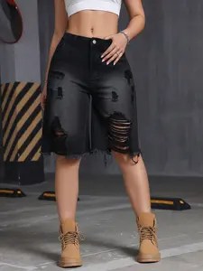 Women's Casual Denim Shorts, High Waist Slim-Fit Ripped Design, All-Season Wear, Versatile & Comfortable, Perfect for Spring & Summer