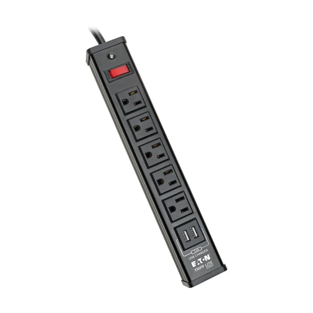 Eaton TLM526USBB 5-Outlet Surge Protector with 2 USB Ports (3.4A Shared) - 6 ft. (1.83 m) Cord, 450 Joules, Metal Housing