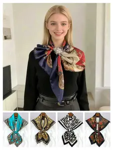 Luxury Equestrian Chain Print Silk Scarf Red Black Square Scarf for Women Fashion Accessory