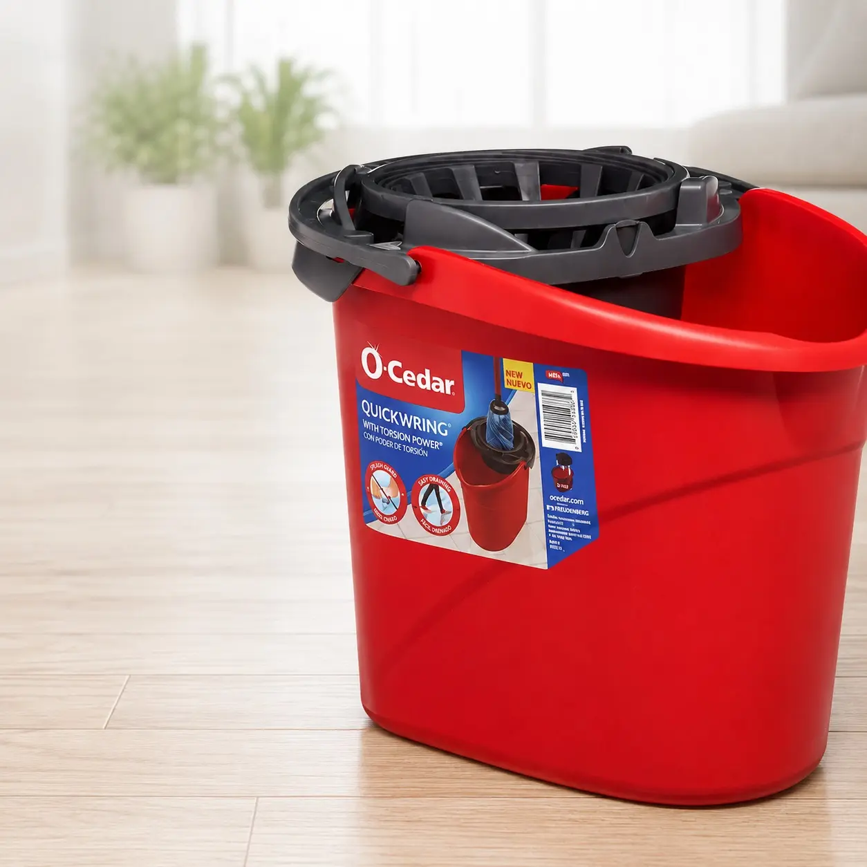 O-Cedar QuickWring Torsion Wringer Household Mop Bucket System, 2.5 Gal Oval Handle Bucket for Home Care Supplies