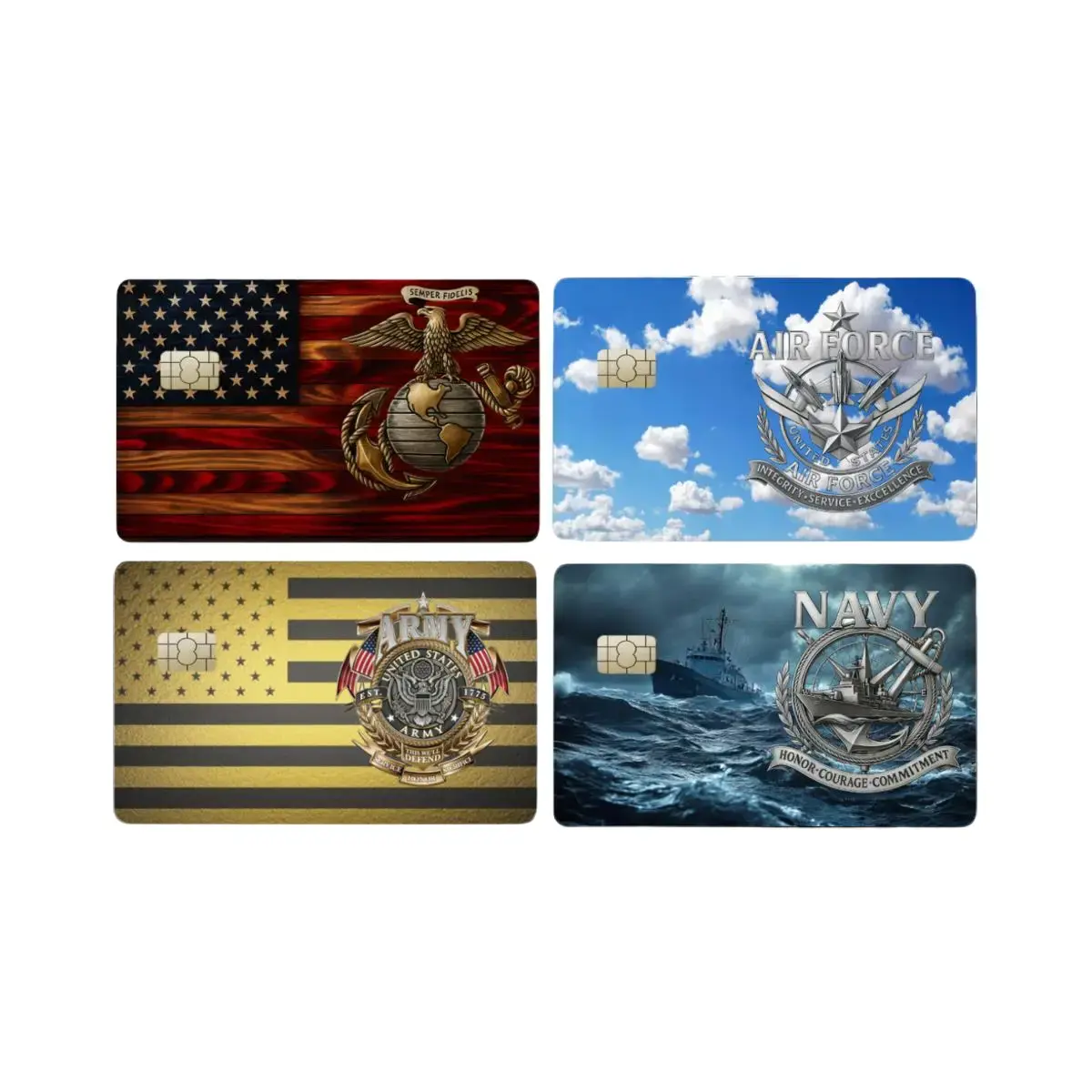 Patriotic Marine Corps Card Decal - Basic Durable Vinyl (Stands Up to Daily Use), Glossy American Flag, Secure Fit for Credit/Debit/EBT Cards, Polished Wood Accent, Proud Marine Vibe Gift for Military Supporters, DIY Scrapbooking & Stamping Accessory