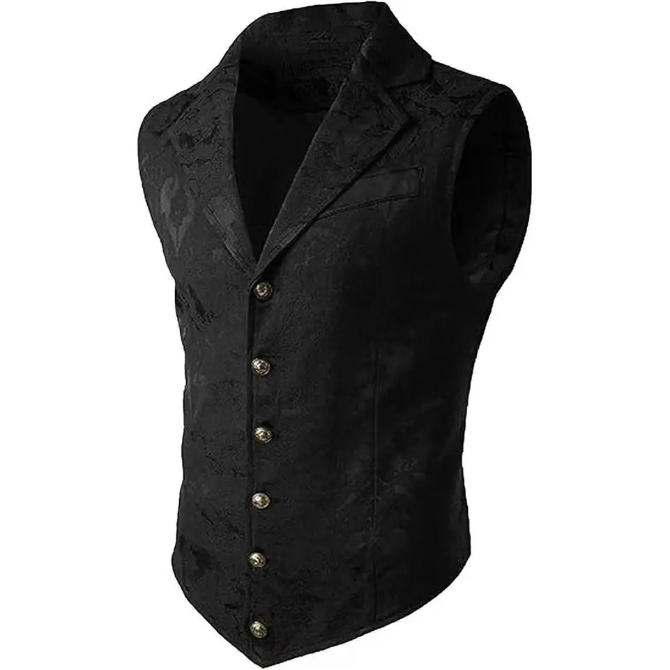 Men's Medieval Gothic Long Waistcoat Clothes - Vintage Steampunk Victorian Menswear Costume, Halloween Cosplay Formal Vest (Renaissance LARP Compatible), Casual