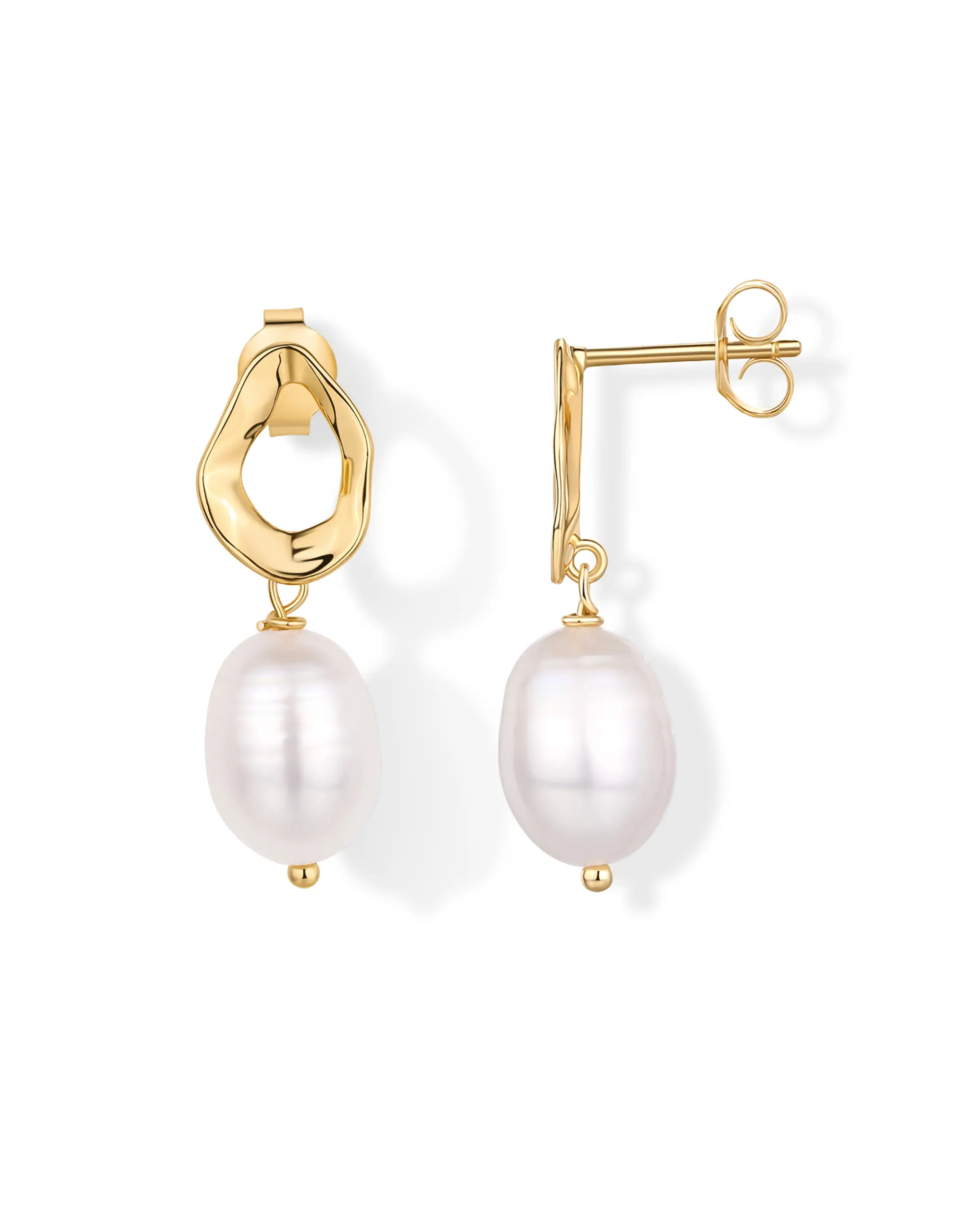 PAVOI 14K Gold Plated Pearl Earrings for Women - Pearl Statement Drop Bridal Earrings - Sterling Silver Posts Dangle Studs Gold Wedding Jewelry