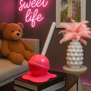 Poptique Oversized Melted Lollipop Sculpture - Hand-Painted Rainbow Colors, 17” Removable Stick, 2K Gloss Finish, Retro Collectible Figurine for Home Decor & Photo Backdrops