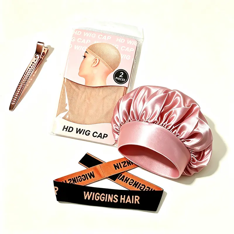 [No Shipping Fee] Wiggins Hair Gift Set With Silk Bonnet & Elastic Band & Clip & Edge Brush & HD Wig Cap