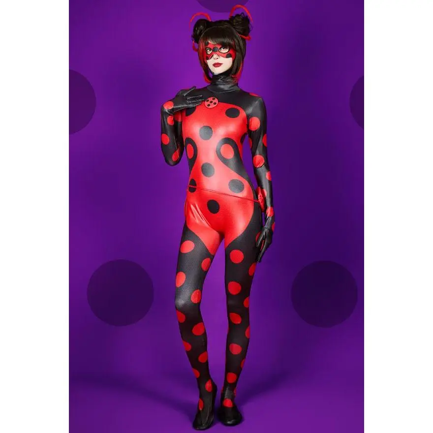 [Officially Licensed] Miraculous Shadybug Black and Red Cosplay Costume Shadybug Jumpsuit Halloween Costume Outfit Heroine