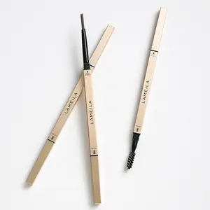 3D Double-Ended Golden Eyebrow Pencil with Natural Bristle Brush (Single Item) - Cosmetic, Ultra-Fine Tip, Waterproof, Sweatproof, Professional-Grade, All Skin Types, Easy-Apply, Long-Lasting Makeup Tool for Beginners