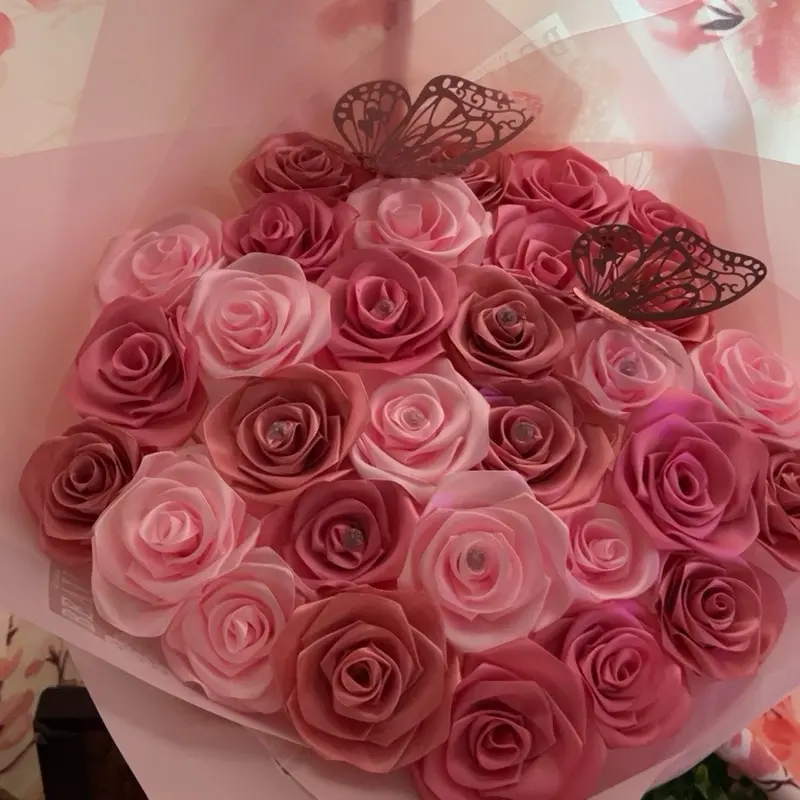 Pink Butterfly Bouquet - Elegant Pink Roses with Butterfly Accent Decorative Item