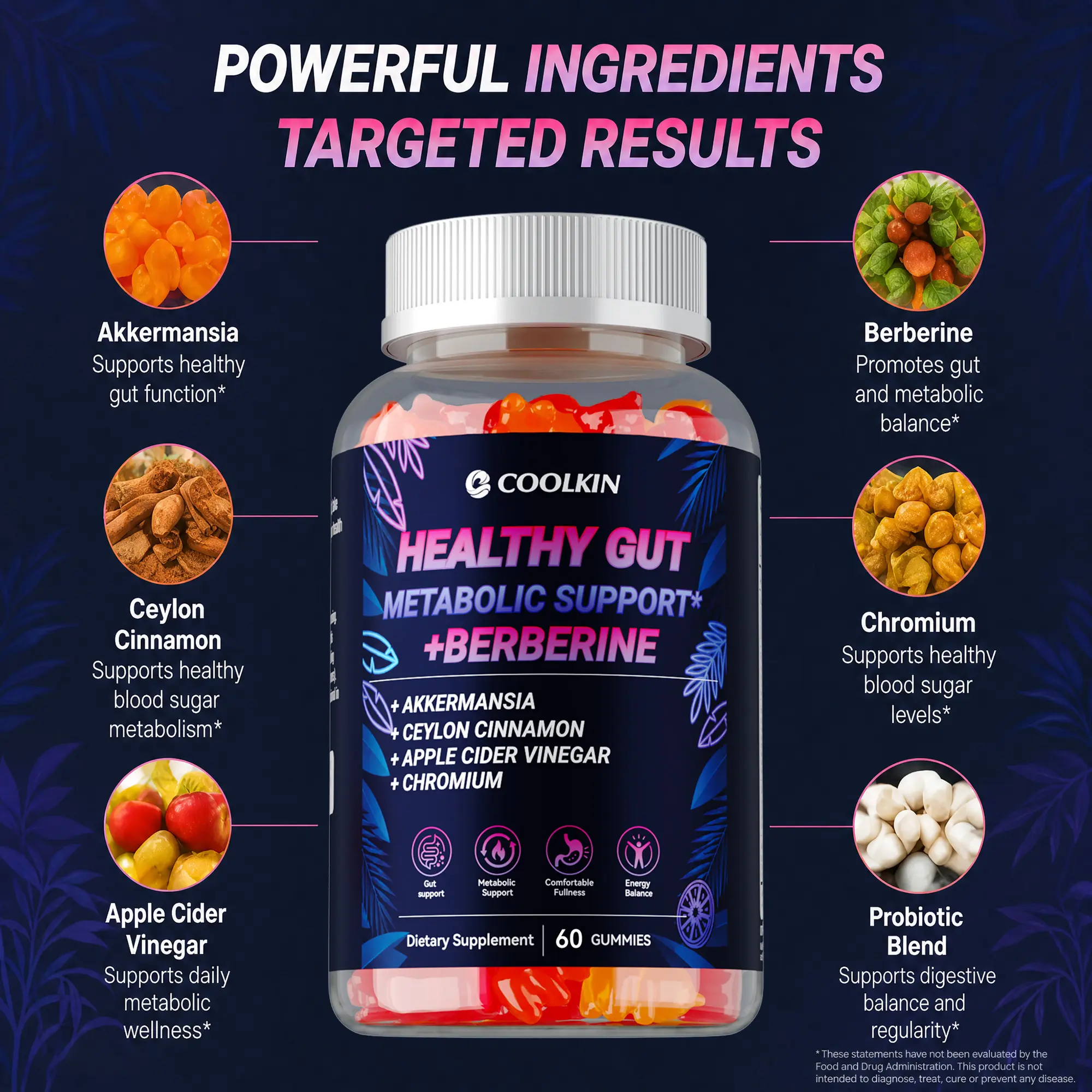 Coolkin MOCKTALE GUT Metabolic Support with Berberine & Akkermansia, Chormium, Cylon Cinamon, Apple Cider Vinegar