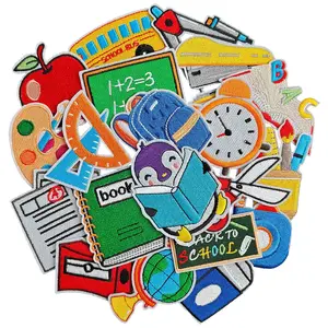 20PCS Back to School Iron on Embroidered Patches Schoolbag Ruler Pencil Pattern Appliques Iron on Embroidered Appliques for Schoolbags, Clothes, Hats etc.