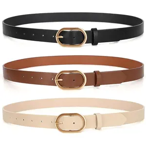 3 Pack Plus Size Women's Leather Belts for Jeans Pants Dress Fashion Gold Buckle Ladies Waist Belt